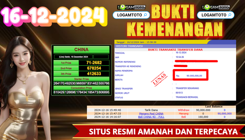 SELAMAT KEPADA MEMBER SETIA LOGAMTOTO BERHASIL JACKPOT DI PERMAINAN TOGEL CHINA POOLS